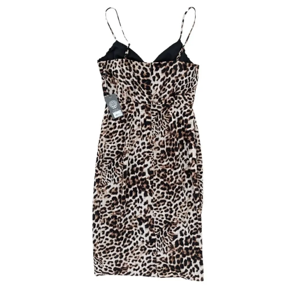 VINCE CAMUTO Animal-Print Cutaway Shift Dress V Neck Sleeveless Women Size 4 NWT